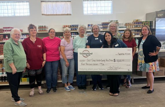 Timberland Bank presenting a check to the East Grays Harbor County Food Bank.